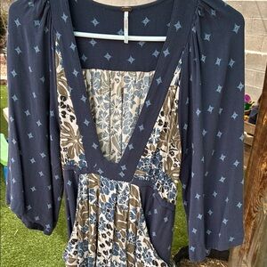 Blue and Cream Women's Top